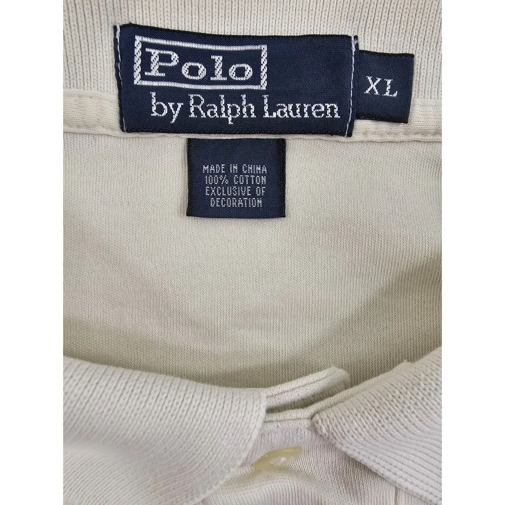 VTG Polo Ralph Lauren Mens XLarge Cream Short Sleeve Cotton Polo Shirt Pony Logo
